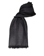 GF Ferre Dark Gray Wool Viscose Foulard Patterned Scarf - Zeiniez