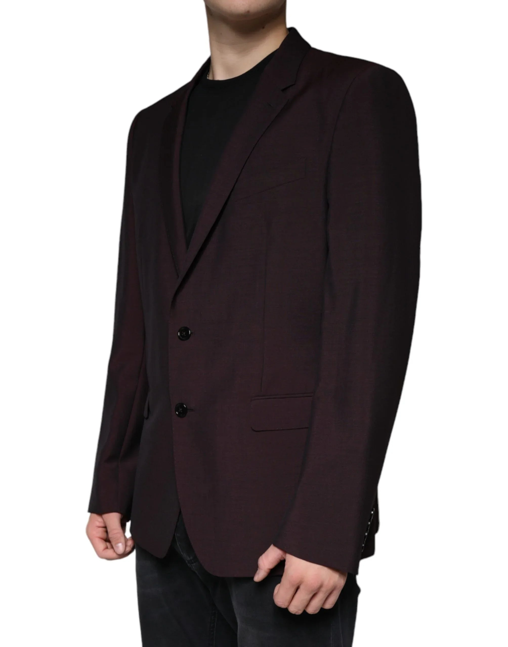 Dolce & Gabbana Bordeaux Wool Single Breasted Dress Blazer - Zeiniez