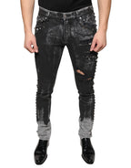 Dolce & Gabbana Black Embellished Cotton Skinny Denim Jeans - Zeiniez