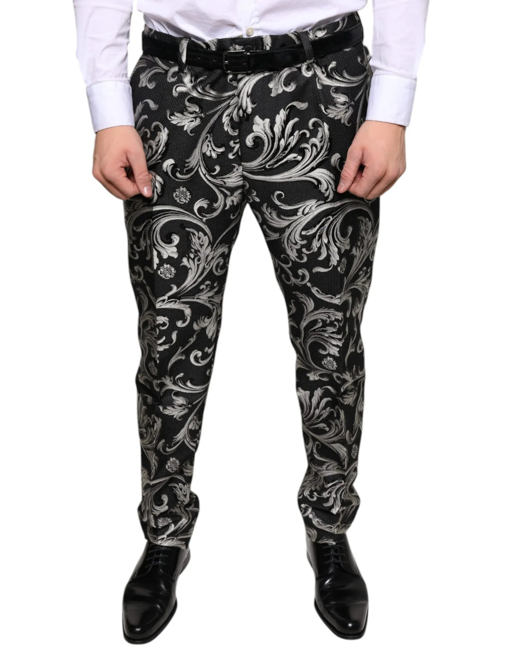 Dolce & Gabbana Black Jacquard Skinny Dress Pants - Zeiniez