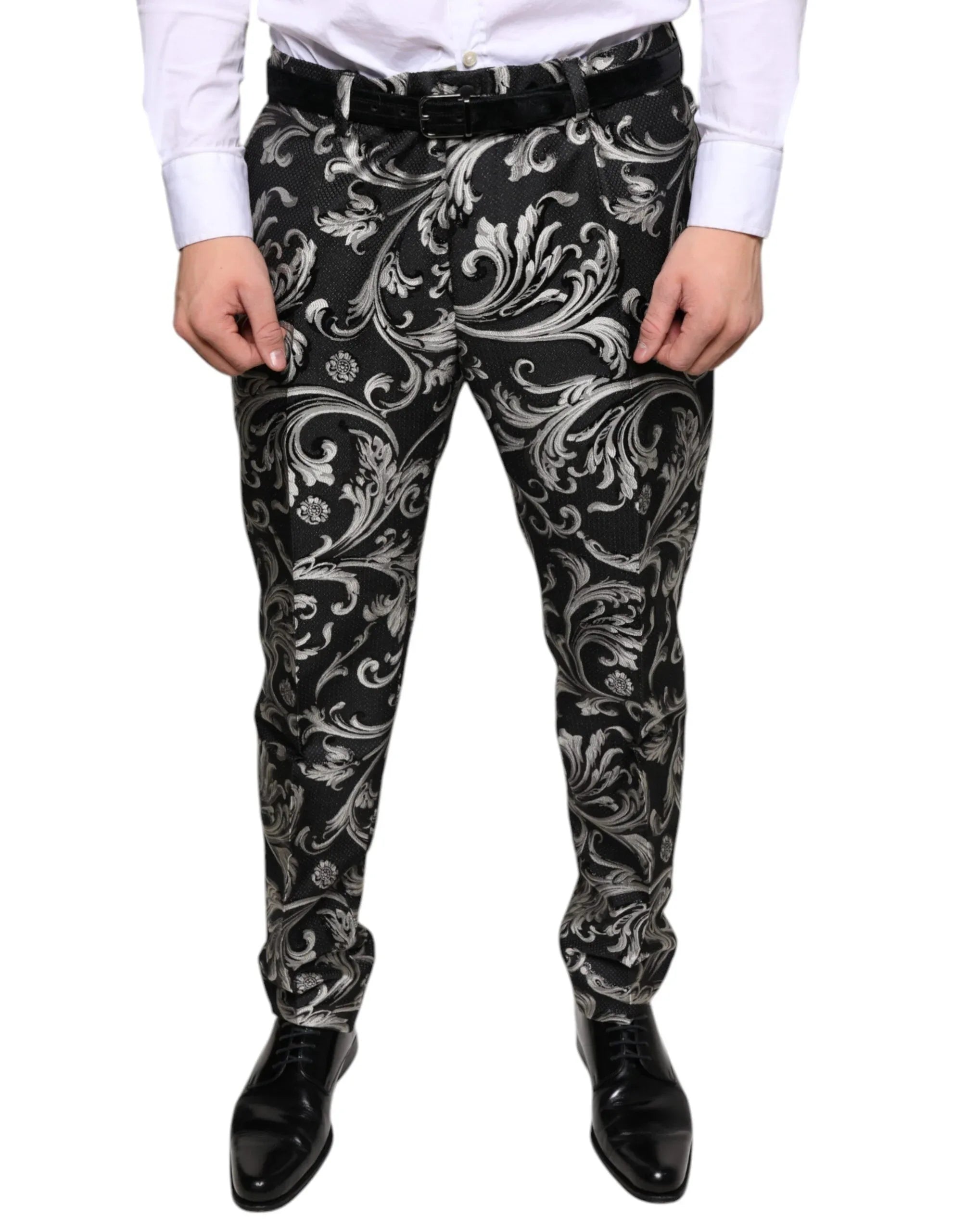 Dolce & Gabbana Black Jacquard Skinny Dress Pants - Zeiniez
