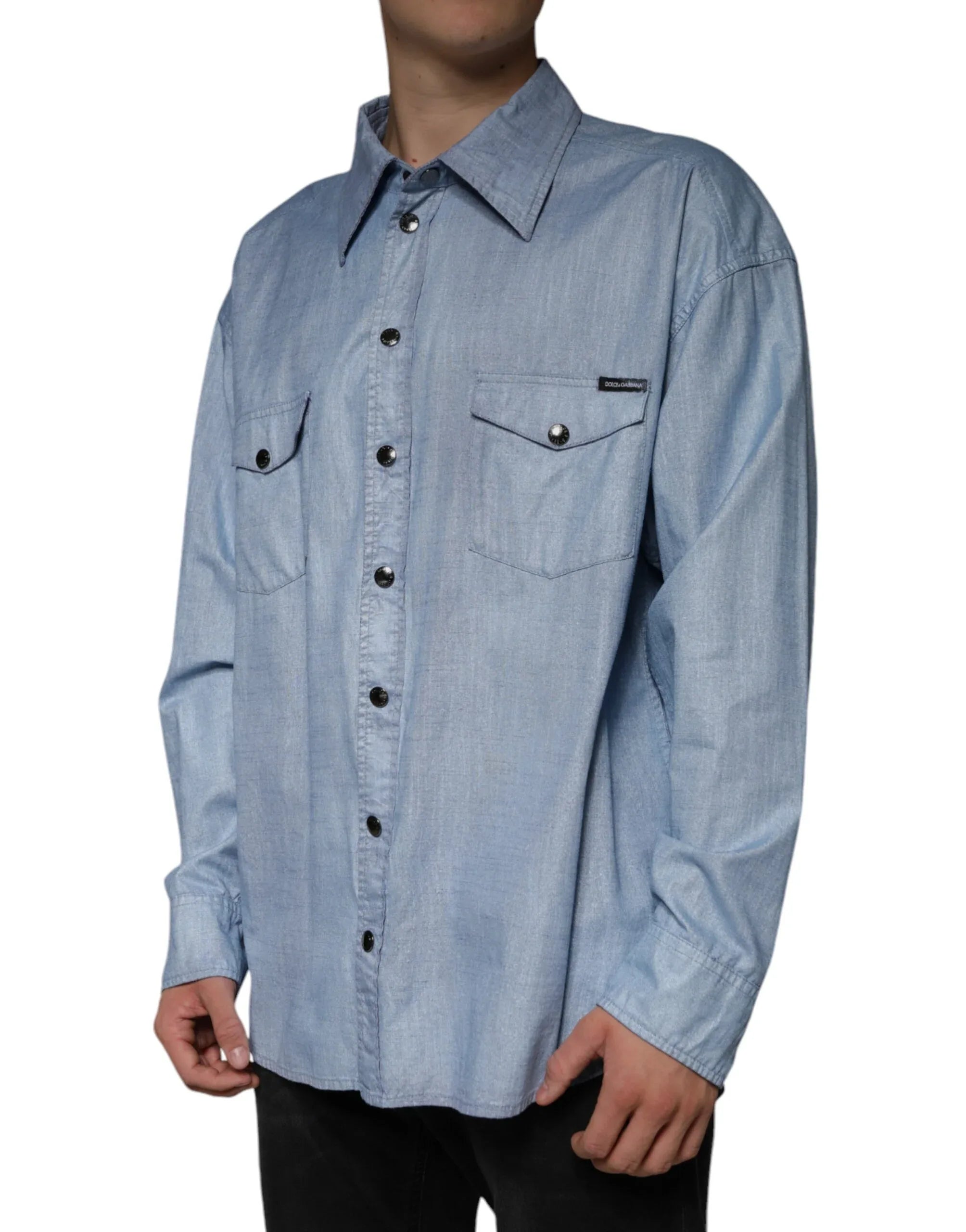 Dolce & Gabbana Light Blue Cotton Button Down Casual Shirt - Zeiniez