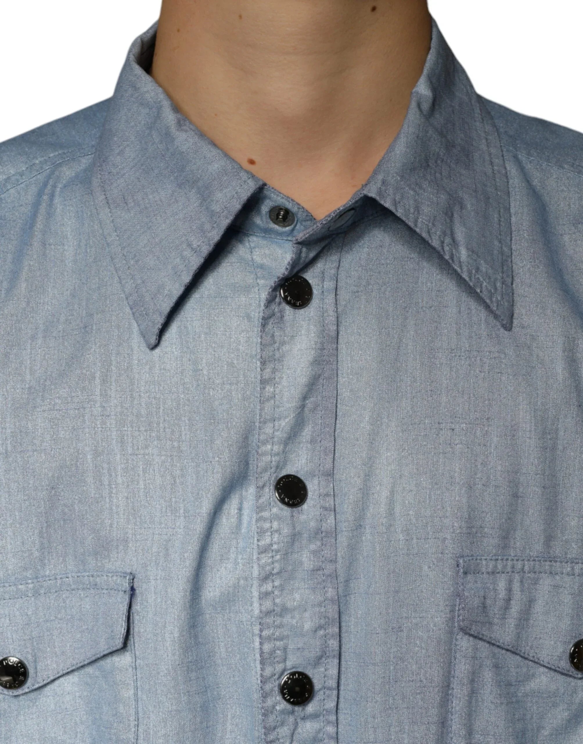 Dolce & Gabbana Light Blue Cotton Button Down Casual Shirt - Zeiniez