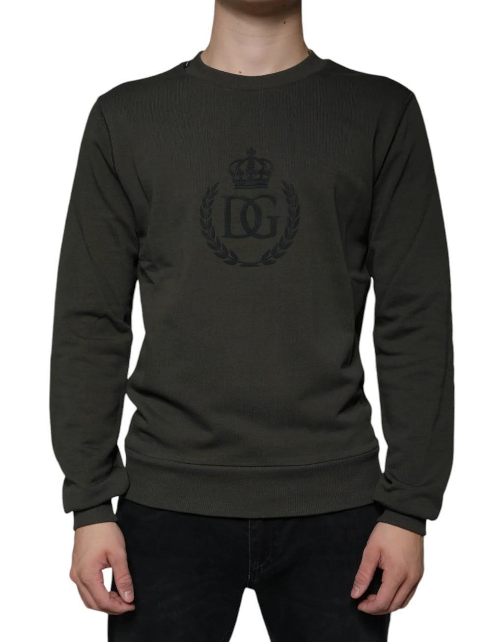 Dolce & Gabbana Army Green DG Crown Crew Neck Pullover Sweater - Zeiniez