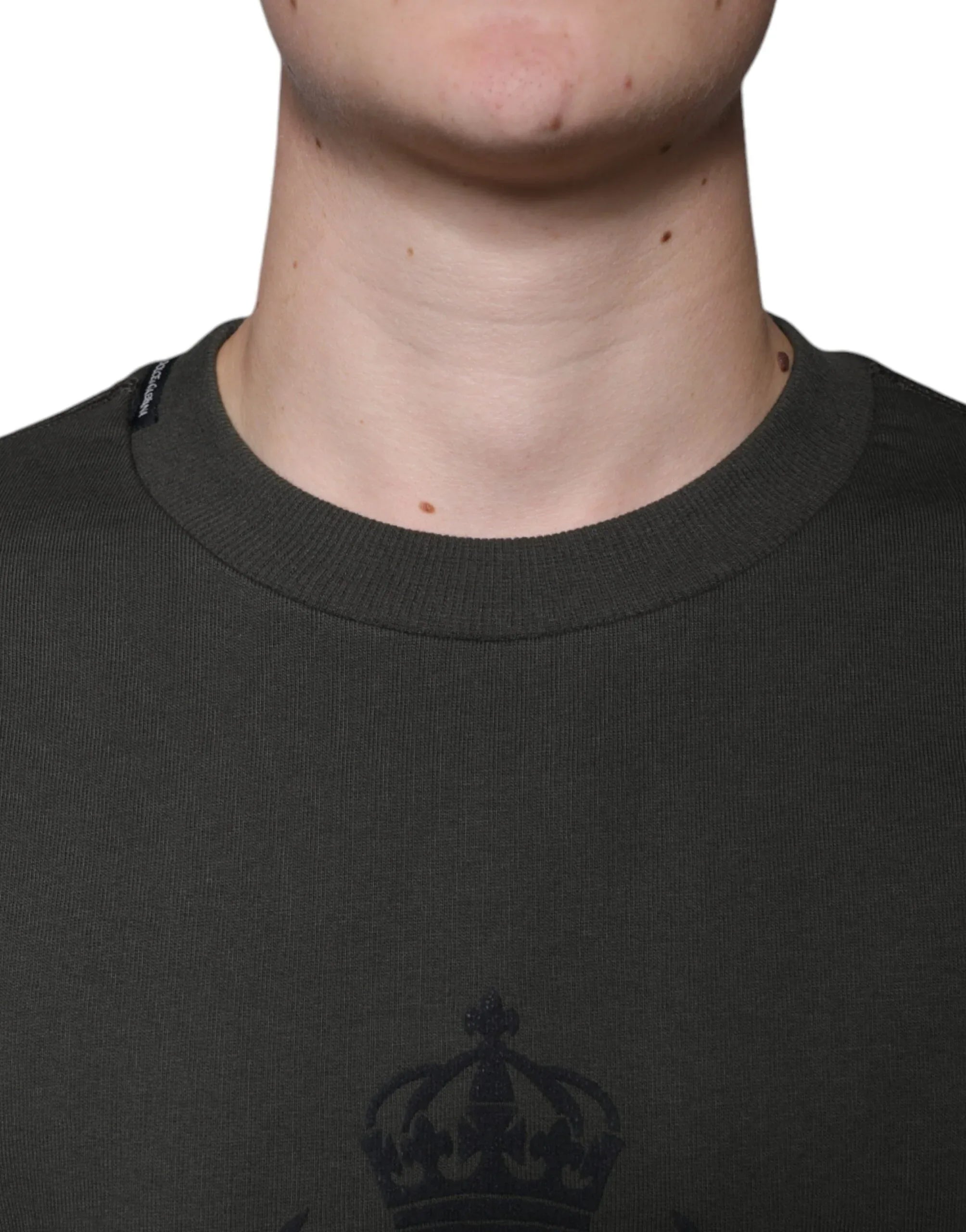 Dolce & Gabbana Army Green DG Crown Crew Neck Pullover Sweater - Zeiniez