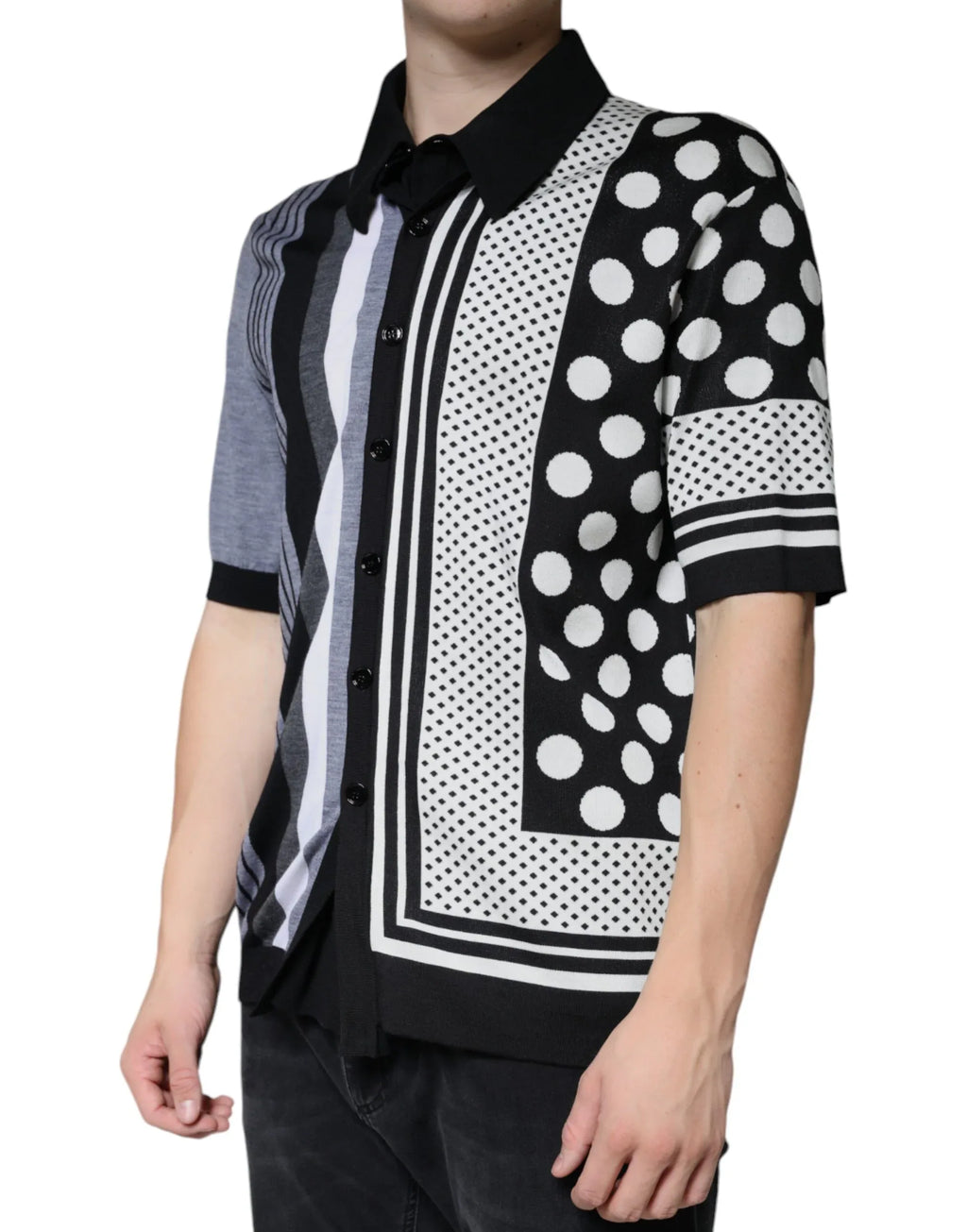 Dolce & Gabbana Black White Polka Dot Collared Polo T-shirt - Zeiniez