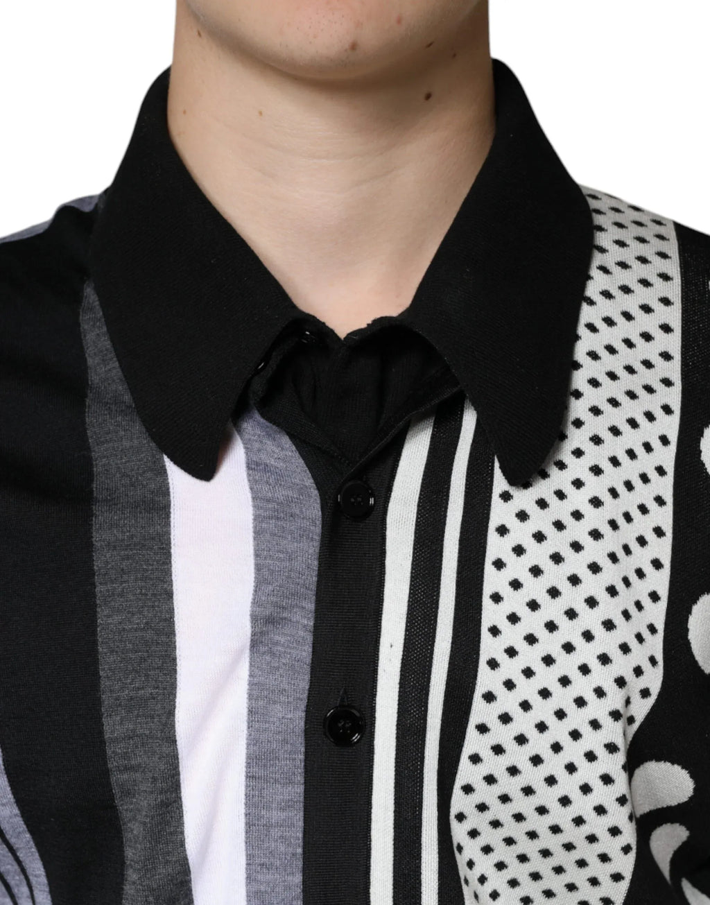 Dolce & Gabbana Black White Polka Dot Collared Polo T-shirt - Zeiniez