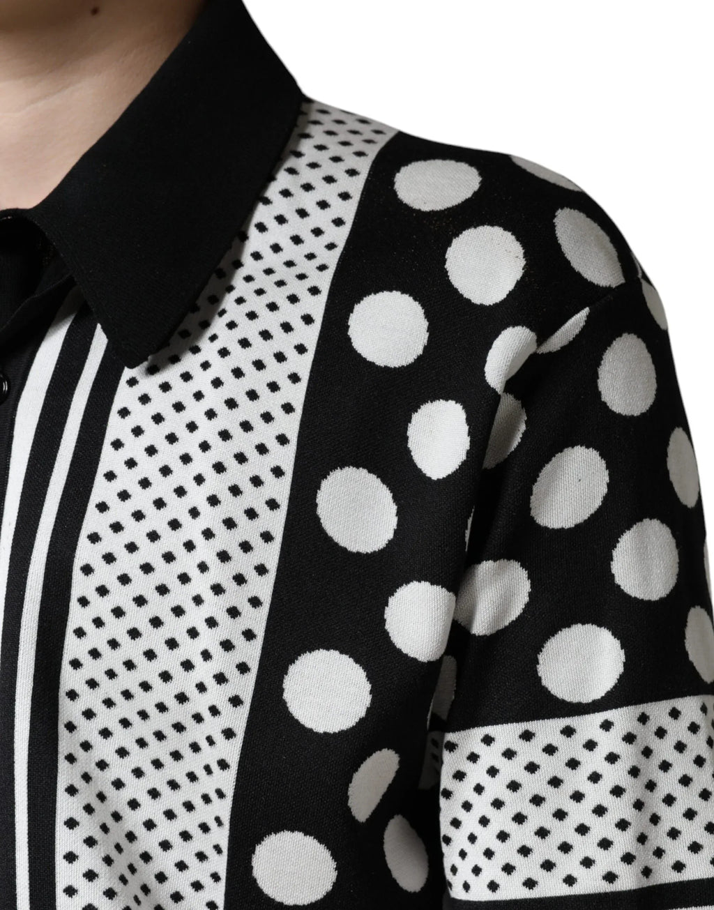 Dolce & Gabbana Black White Polka Dot Collared Polo T-shirt - Zeiniez