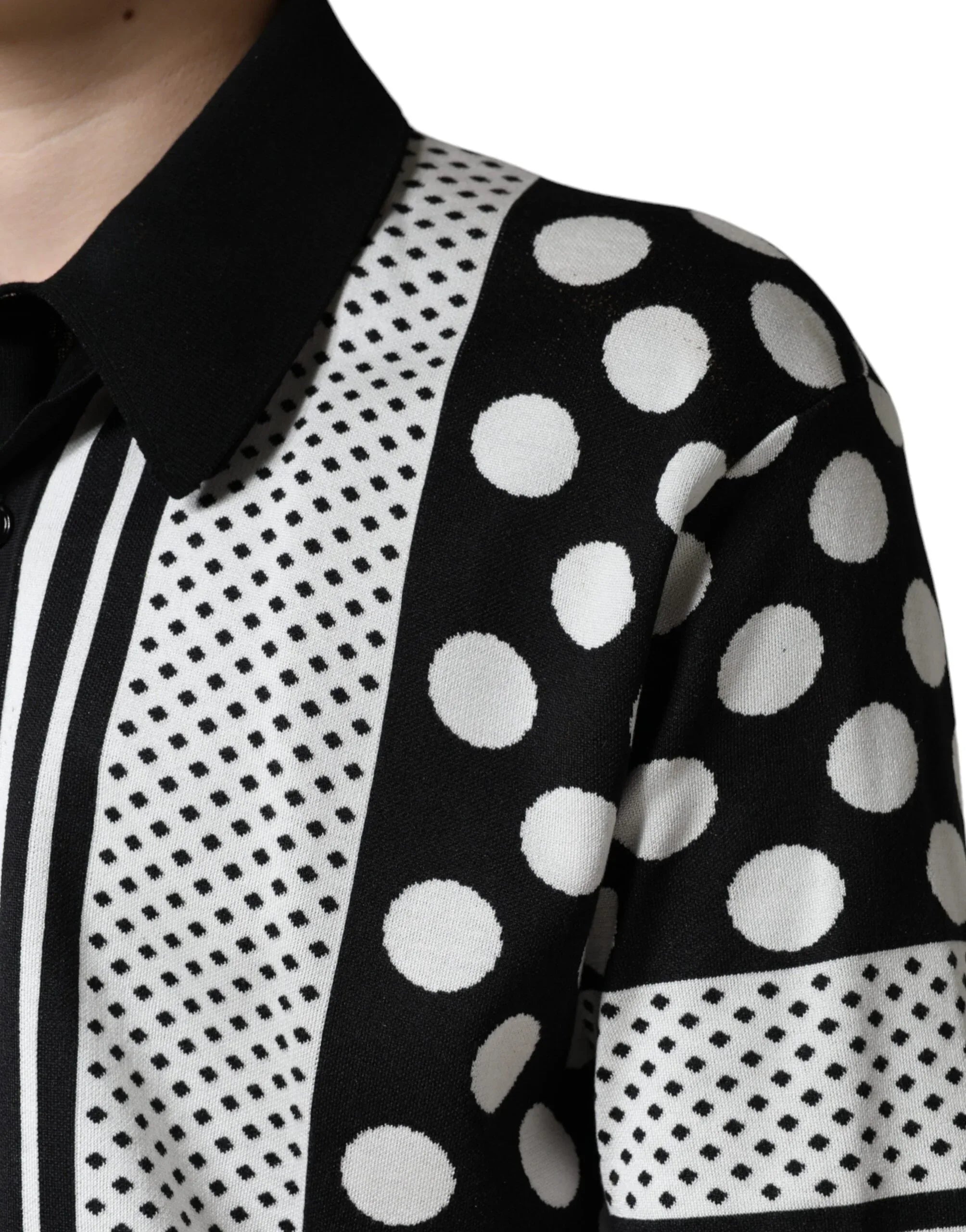 Dolce & Gabbana Black White Polka Dot Collared Polo T-shirt - Zeiniez