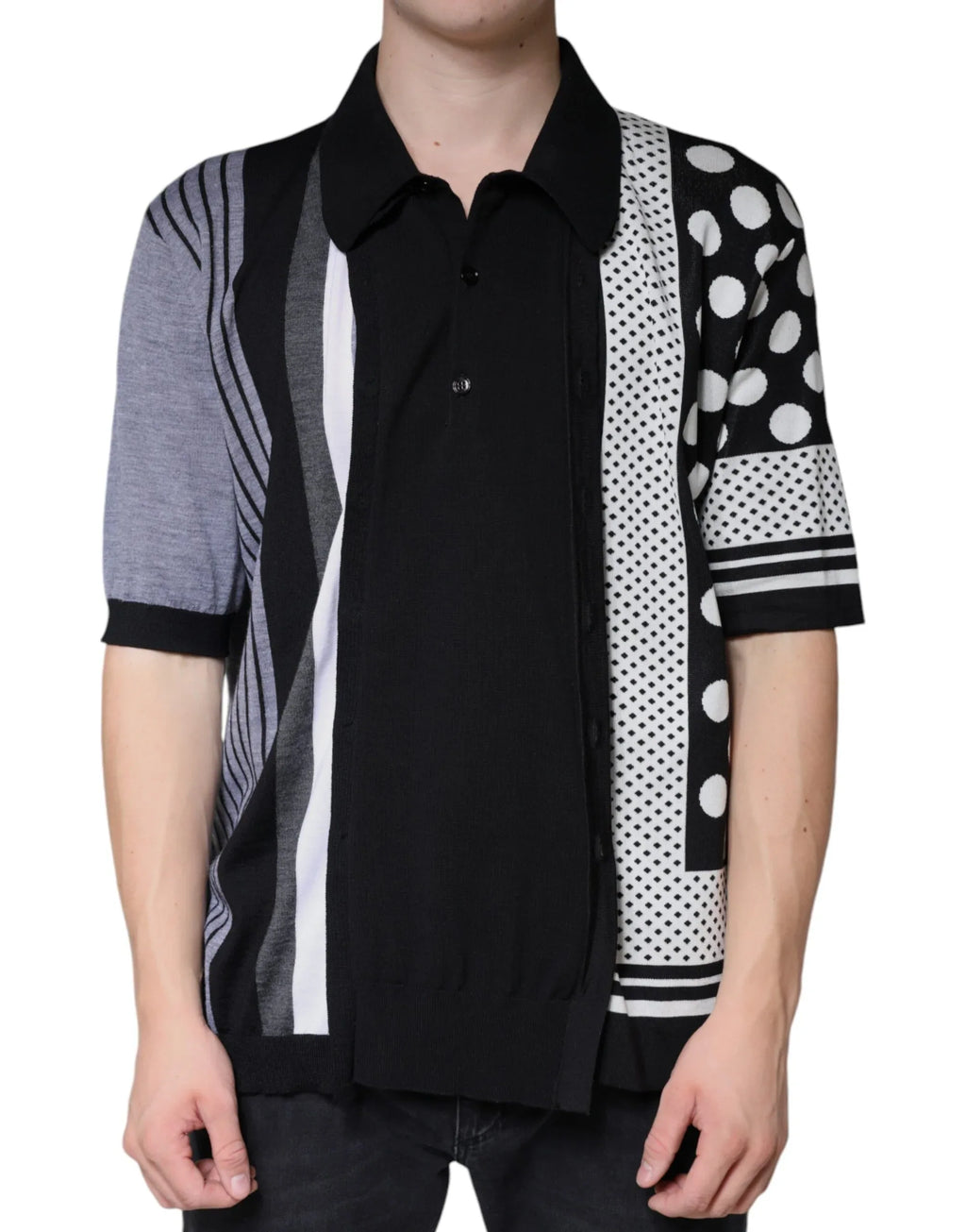 Dolce & Gabbana Black White Polka Dot Collared Polo T-shirt - Zeiniez