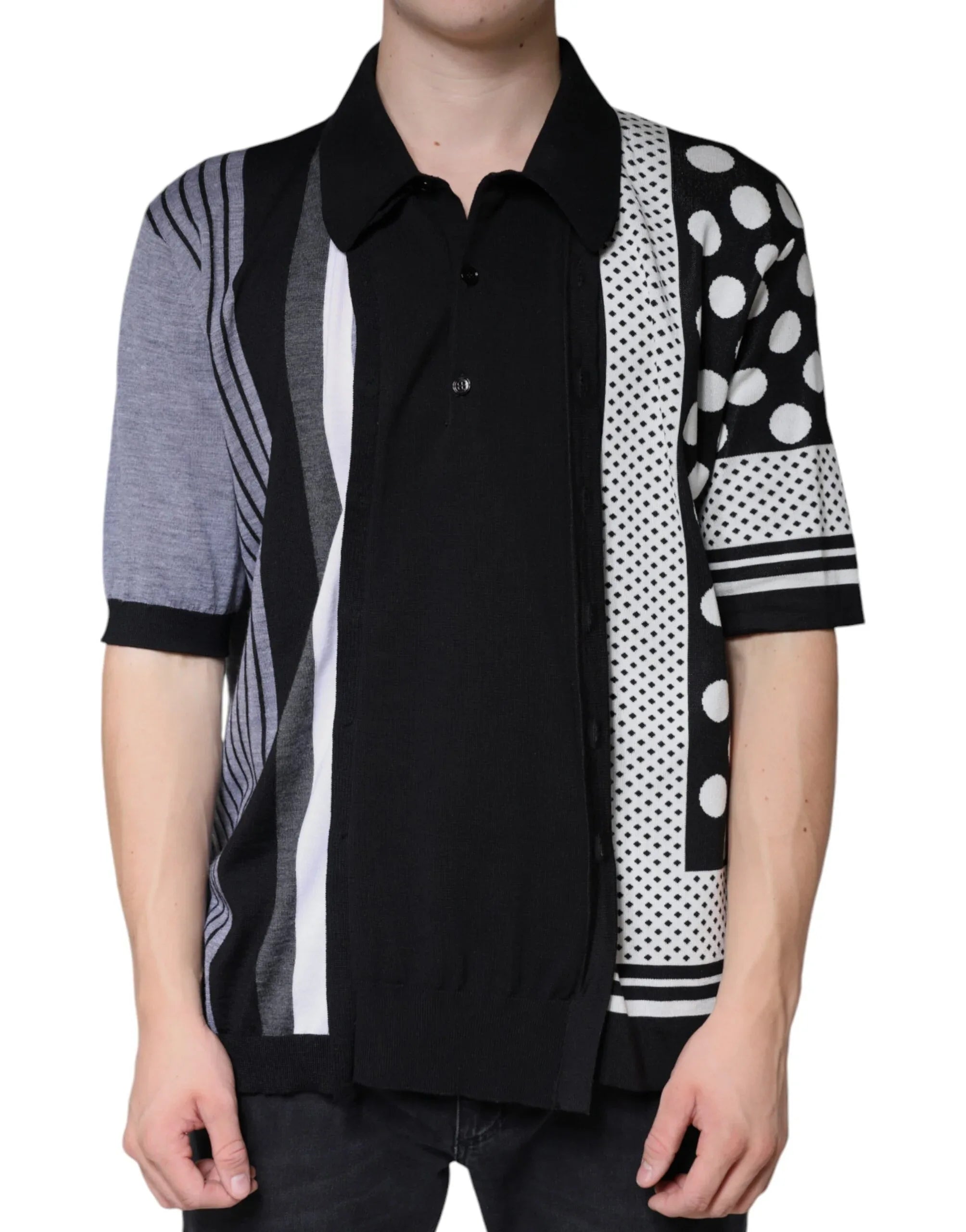 Dolce & Gabbana Black White Polka Dot Collared Polo T-shirt - Zeiniez