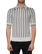 Dolce & Gabbana White Black Stripe Polo Short Sleeve T-shirt - Zeiniez