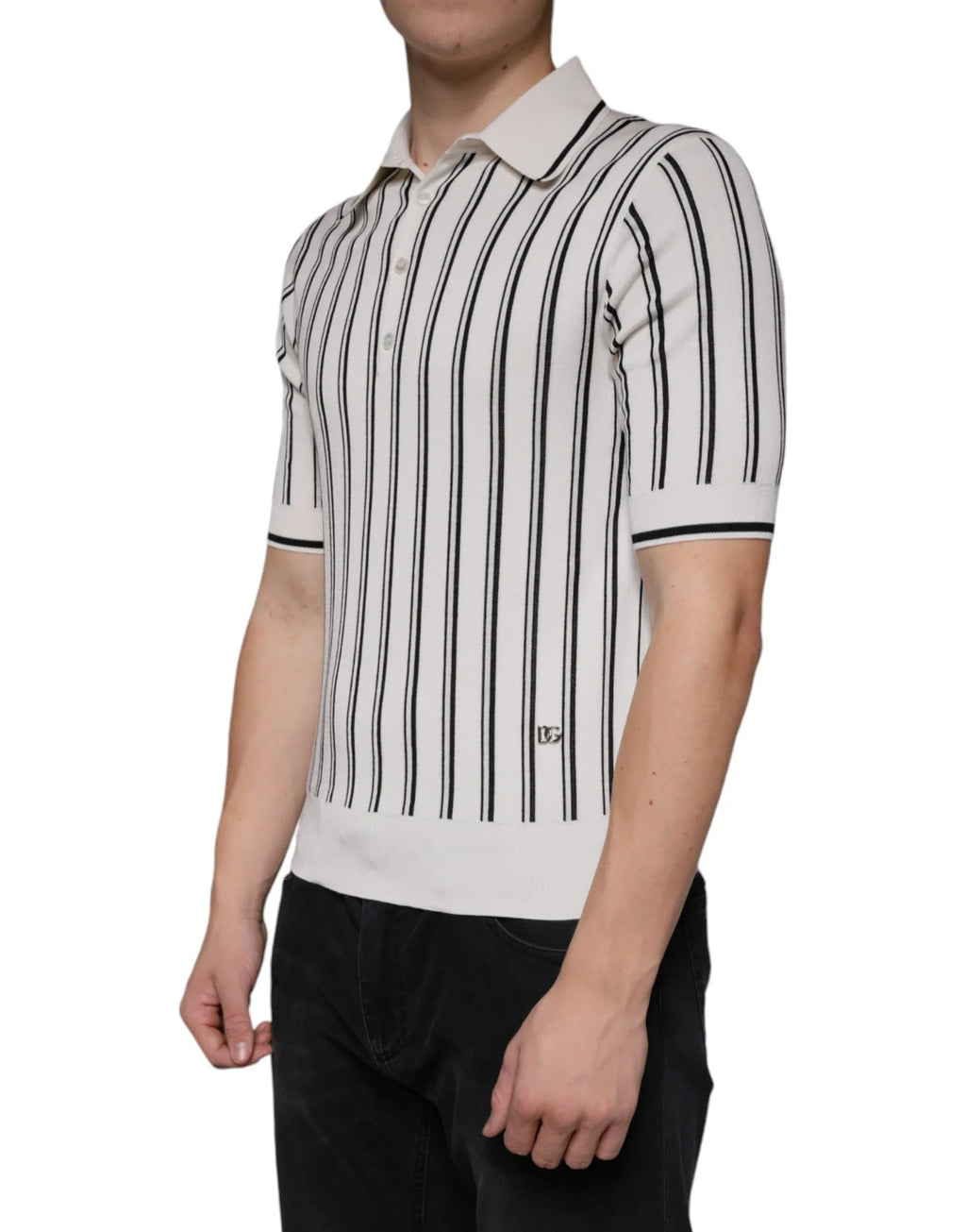Dolce & Gabbana White Black Stripe Polo Short Sleeve T-shirt - Zeiniez