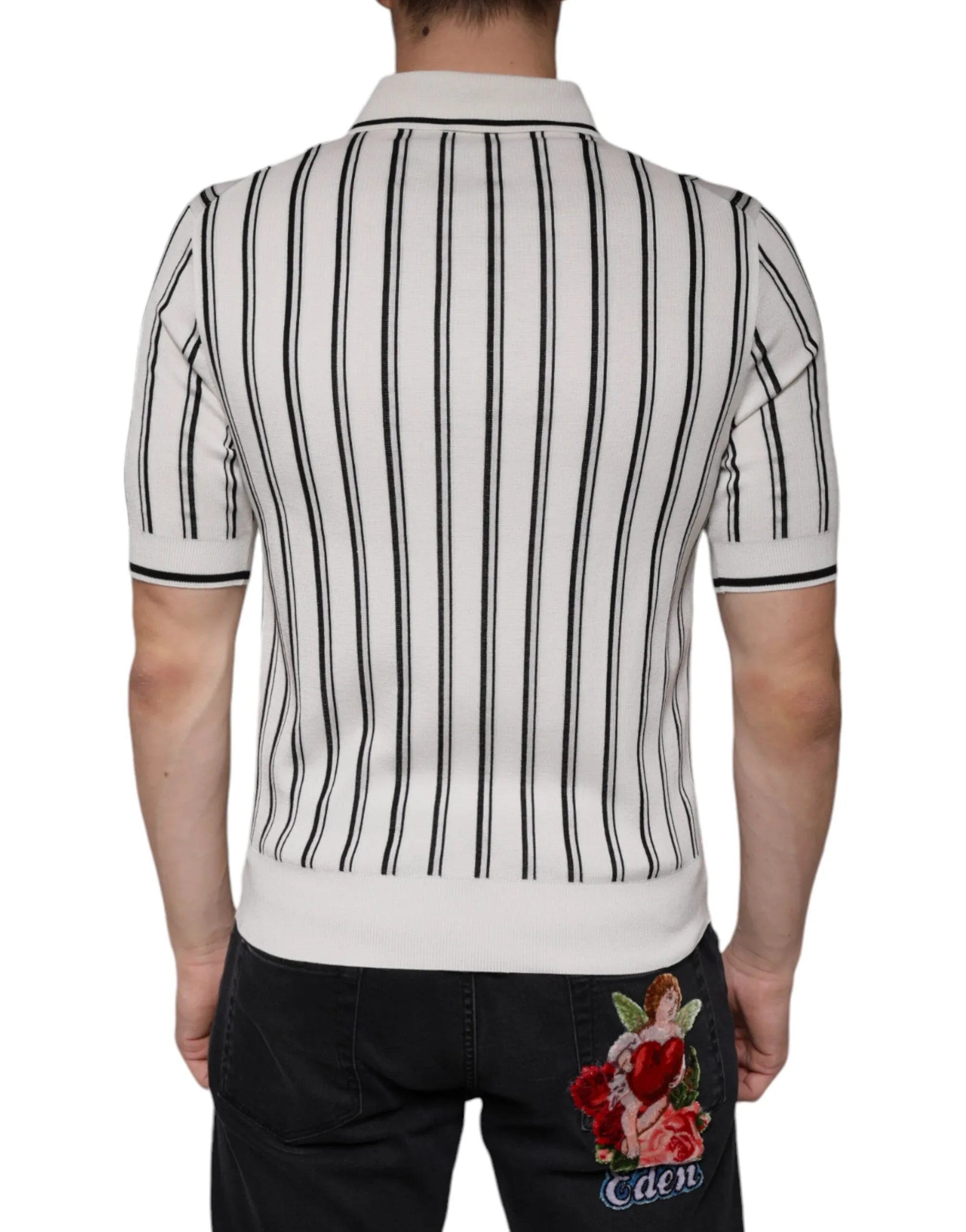 Dolce & Gabbana White Black Stripe Polo Short Sleeve T-shirt - Zeiniez