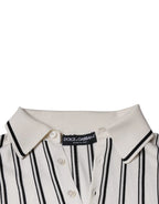 Dolce & Gabbana White Black Stripe Polo Short Sleeve T-shirt - Zeiniez
