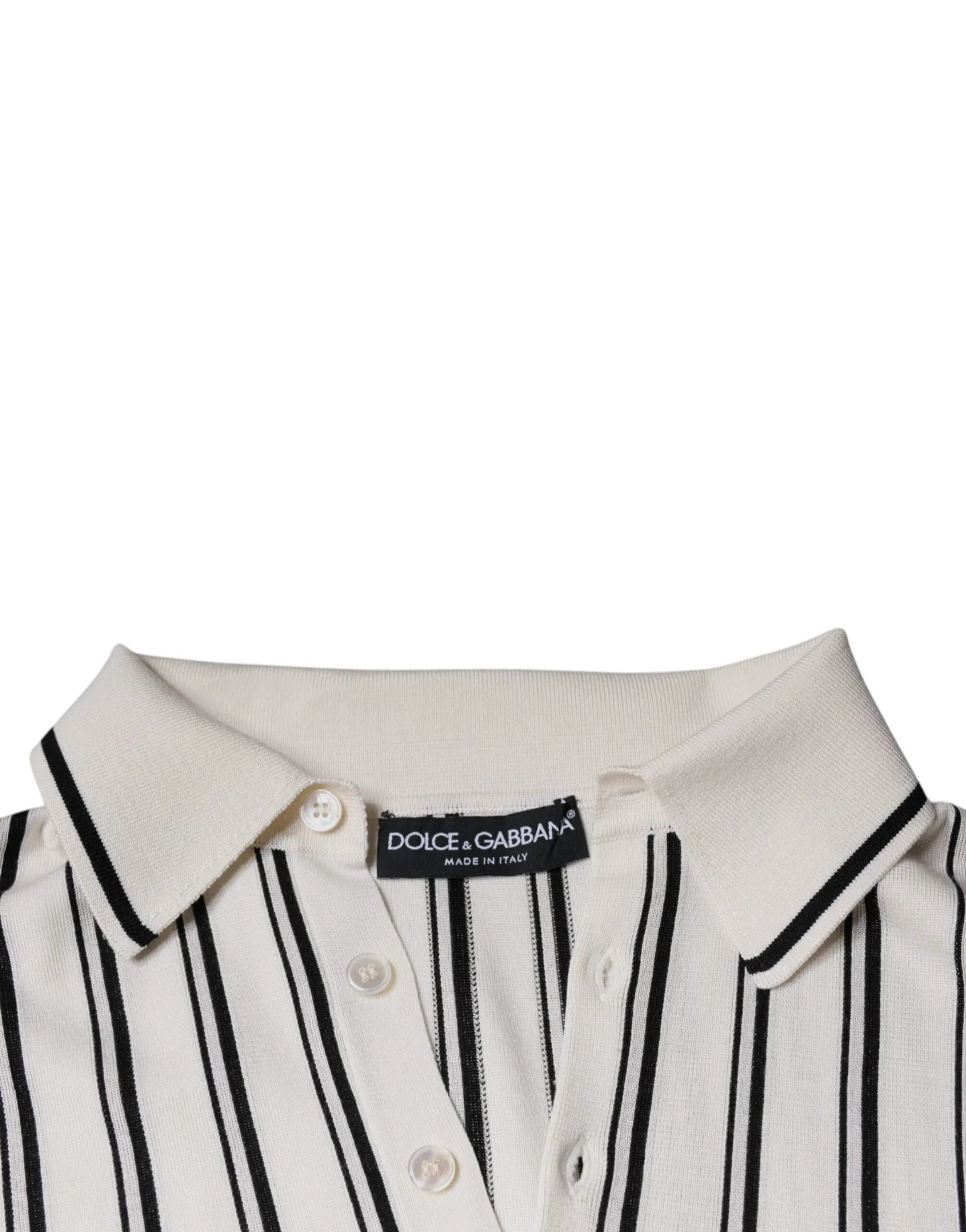 Dolce & Gabbana White Black Stripe Polo Short Sleeve T-shirt - Zeiniez