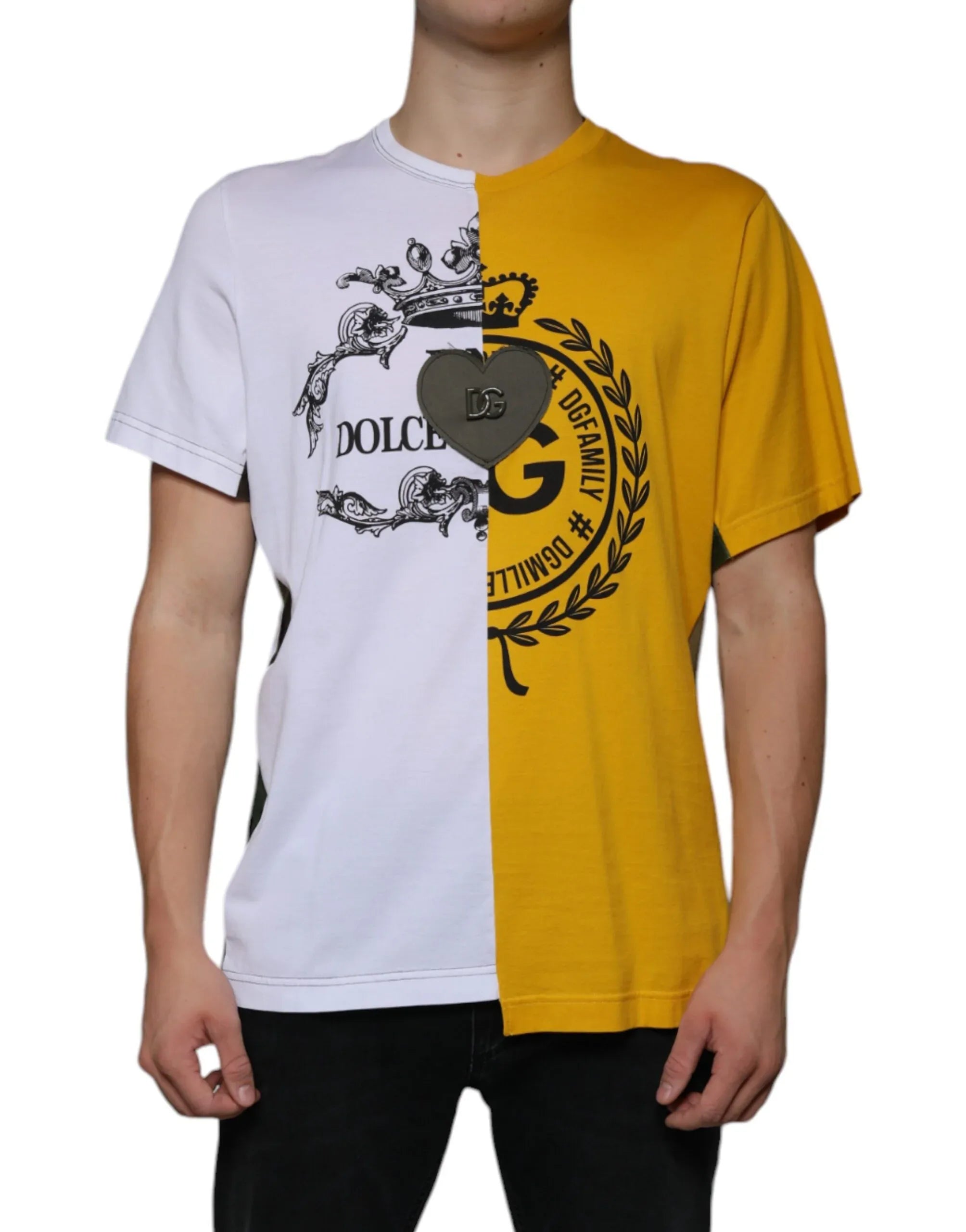 Dolce & Gabbana White Yellow Logo Print Short Sleeve T-shirt - Zeiniez