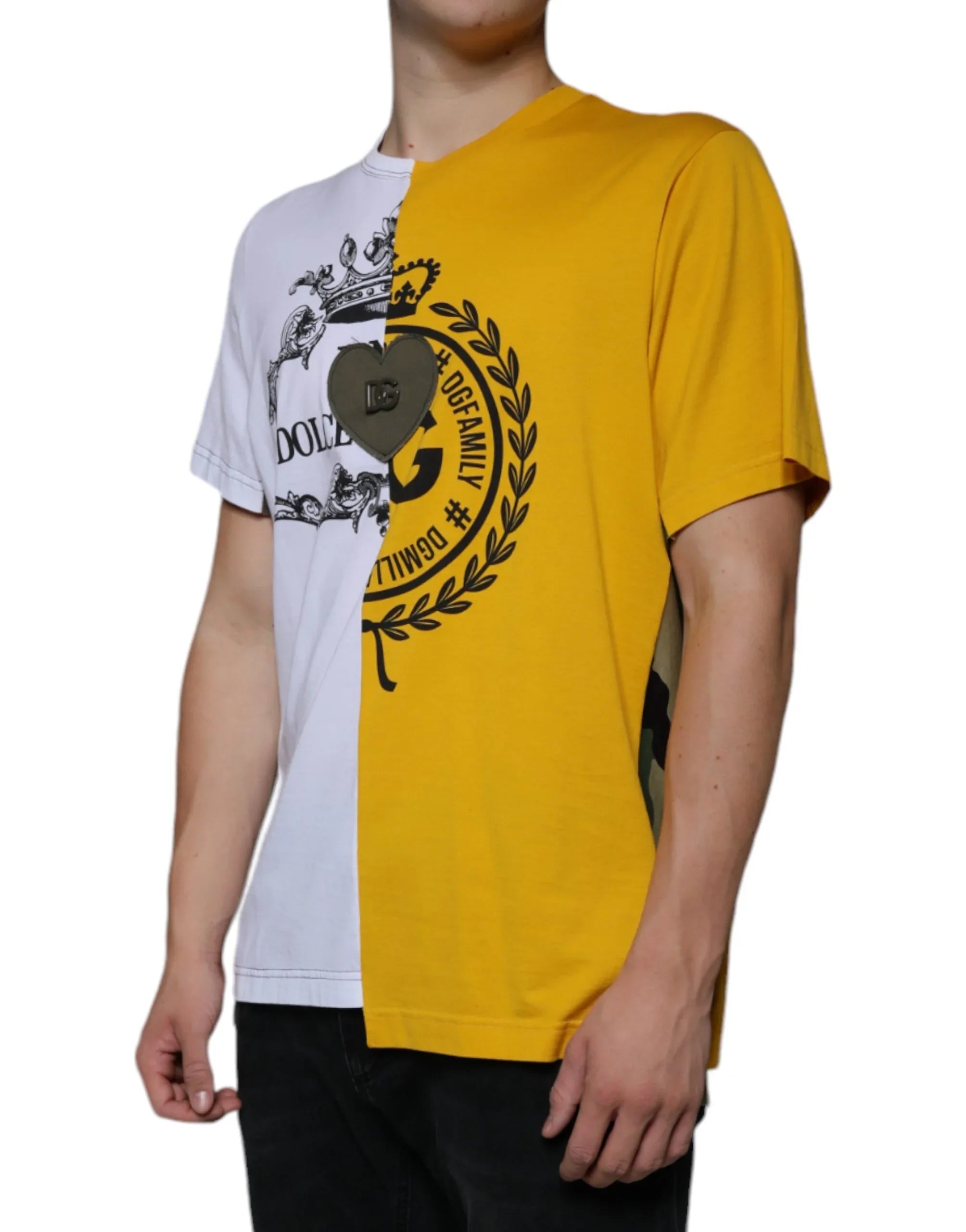 Dolce & Gabbana White Yellow Logo Print Short Sleeve T-shirt - Zeiniez