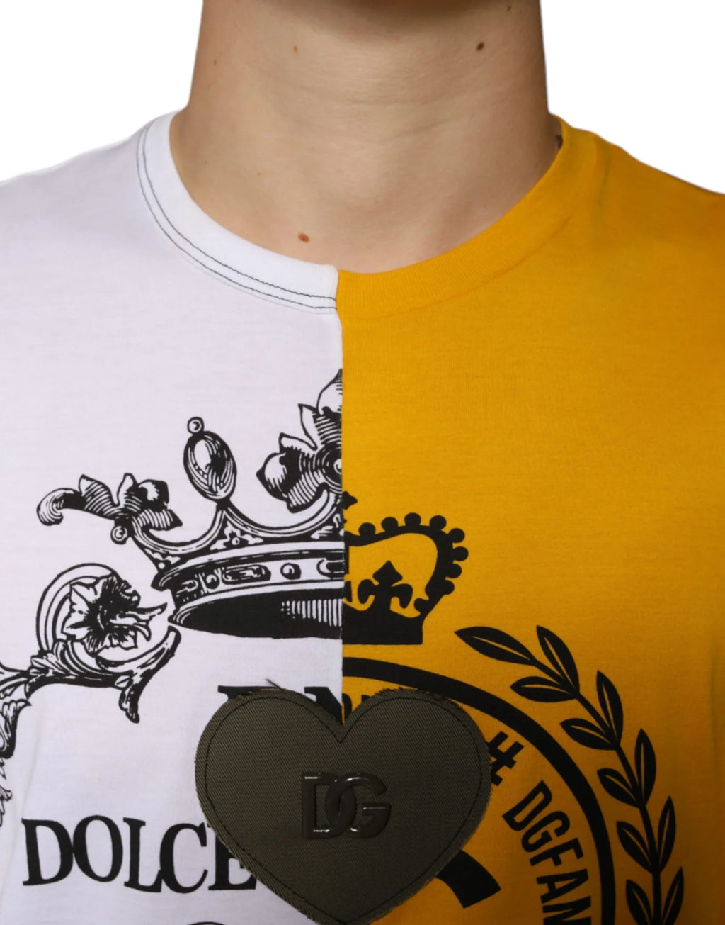 Dolce & Gabbana White Yellow Logo Print Short Sleeve T-shirt - Zeiniez