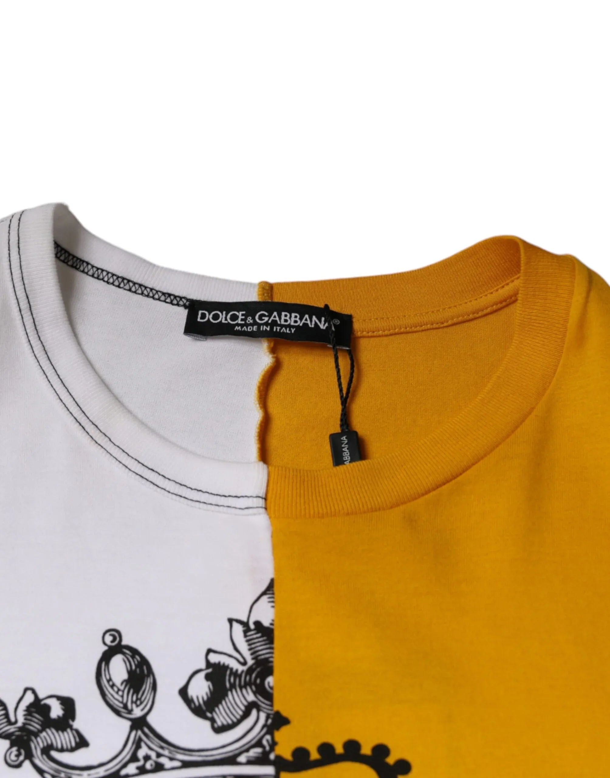 Dolce & Gabbana White Yellow Logo Print Short Sleeve T-shirt - Zeiniez