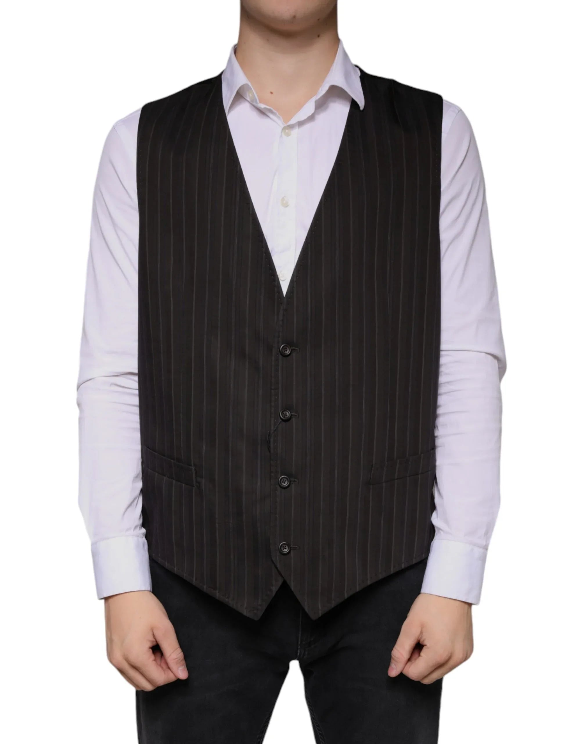 Dolce & Gabbana Black Cotton Waistcoat Dress Formal Vest - Zeiniez