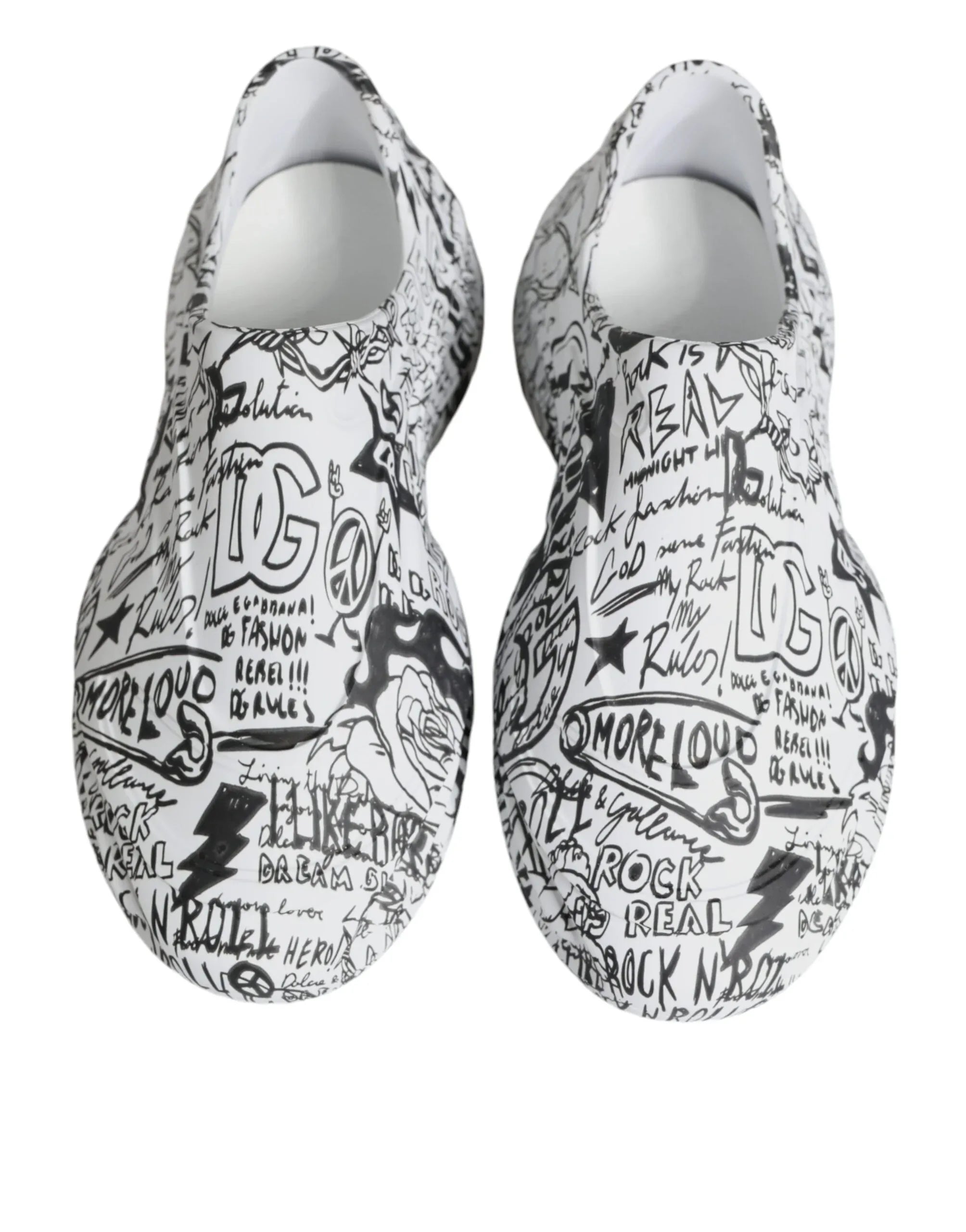 Dolce & Gabbana White Black Graffiti Daymaster Sneakers Shoes - Zeiniez
