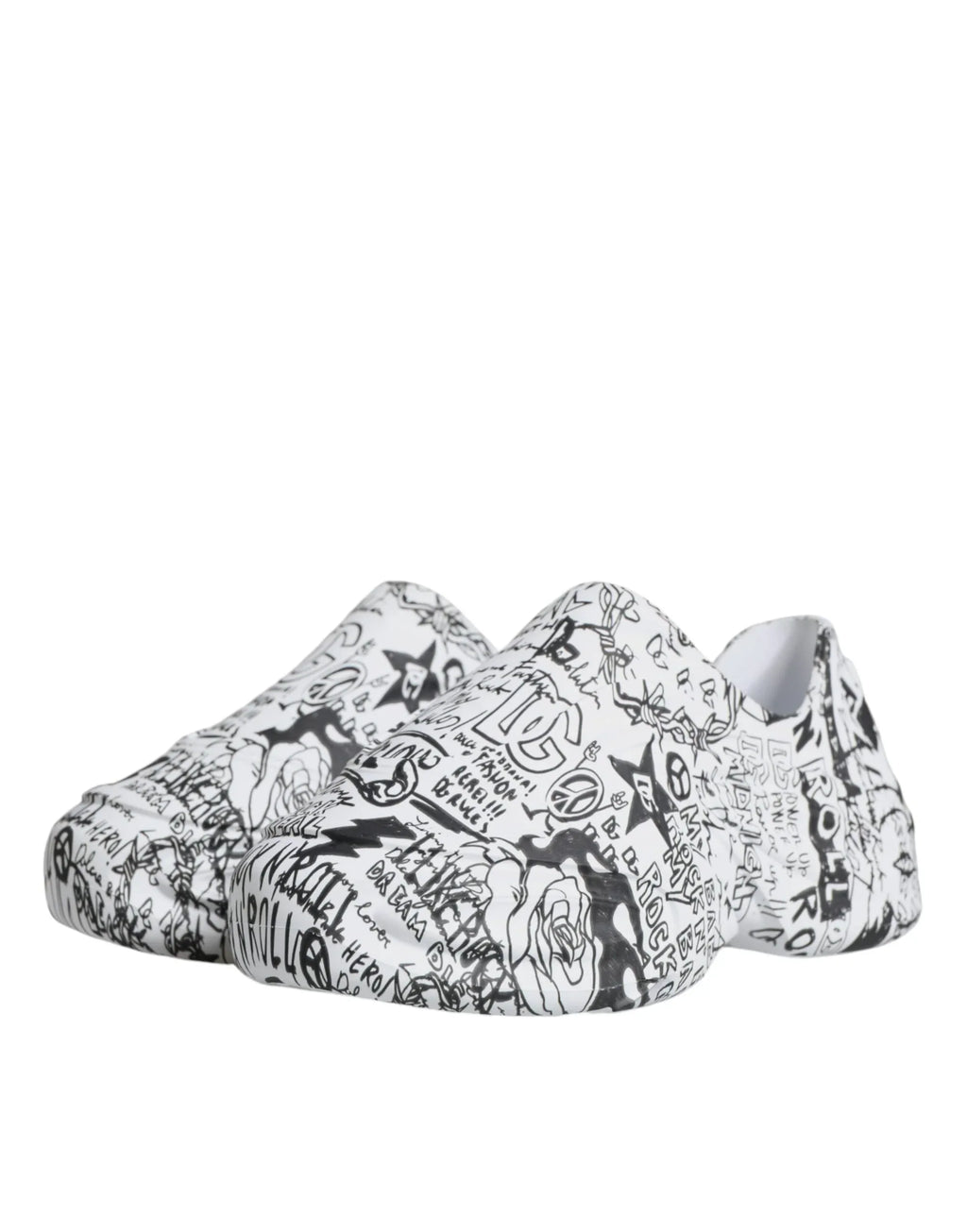 Dolce & Gabbana White Black Graffiti Daymaster Sneakers Shoes - Zeiniez
