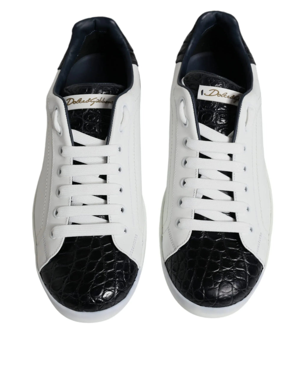 Dolce & Gabbana White Leather Logo Portofino Sneaker Shoes - Zeiniez