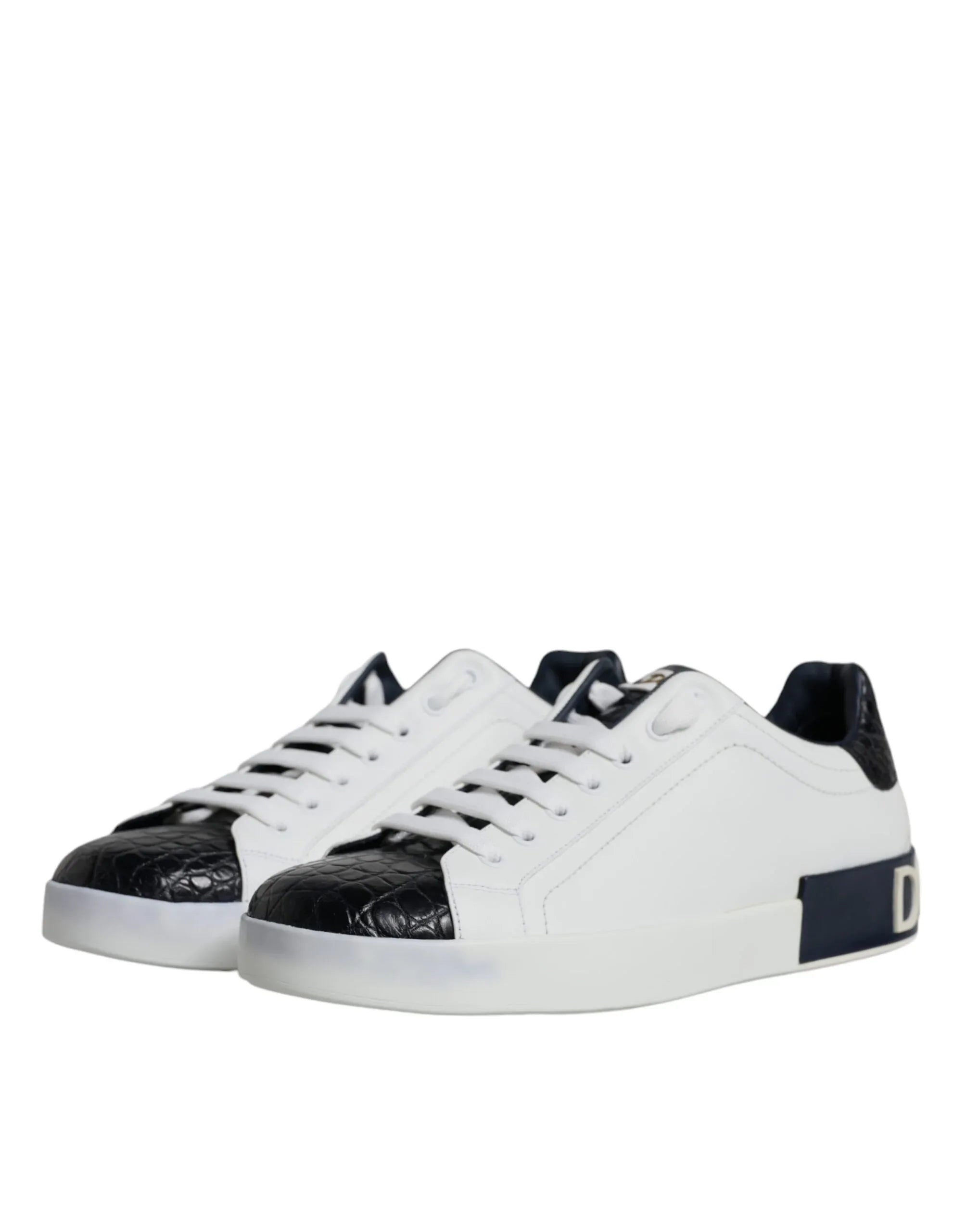 Dolce & Gabbana White Leather Logo Portofino Sneaker Shoes - Zeiniez