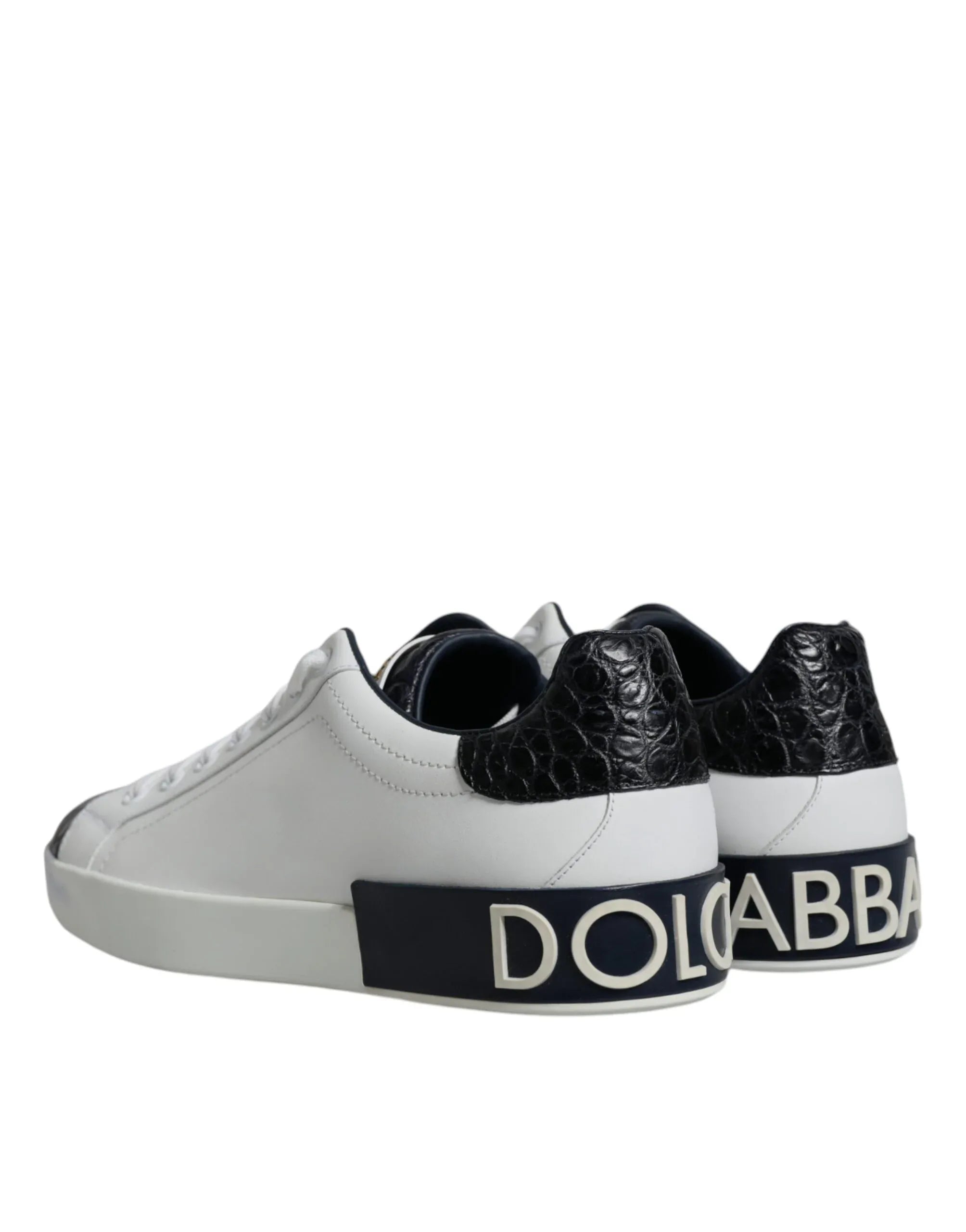 Dolce & Gabbana White Leather Logo Portofino Sneaker Shoes - Zeiniez