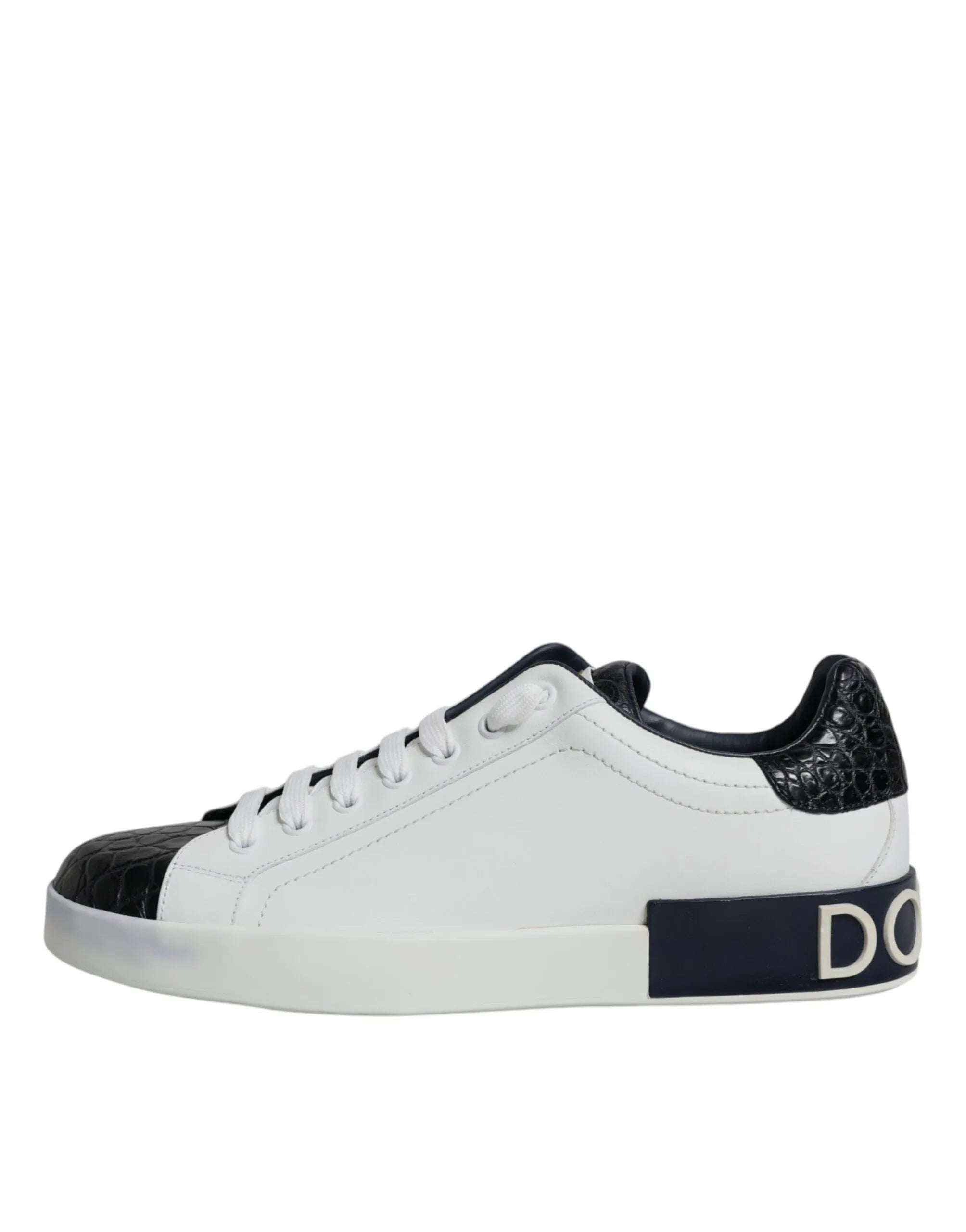 Dolce & Gabbana White Leather Logo Portofino Sneaker Shoes - Zeiniez