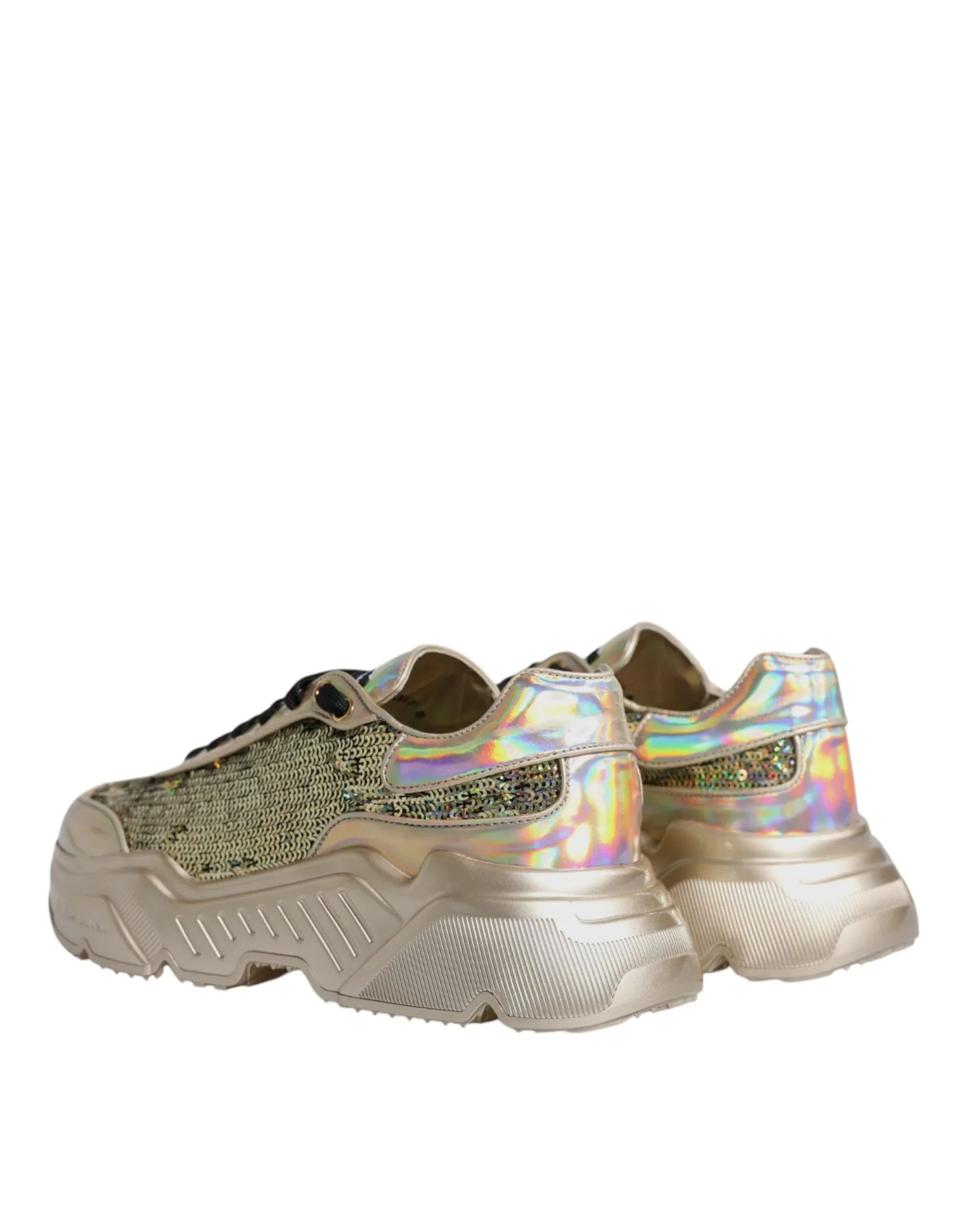 Dolce & Gabbana Gold Sequin Iridiscent Daymaster Sneakers Shoes - Zeiniez