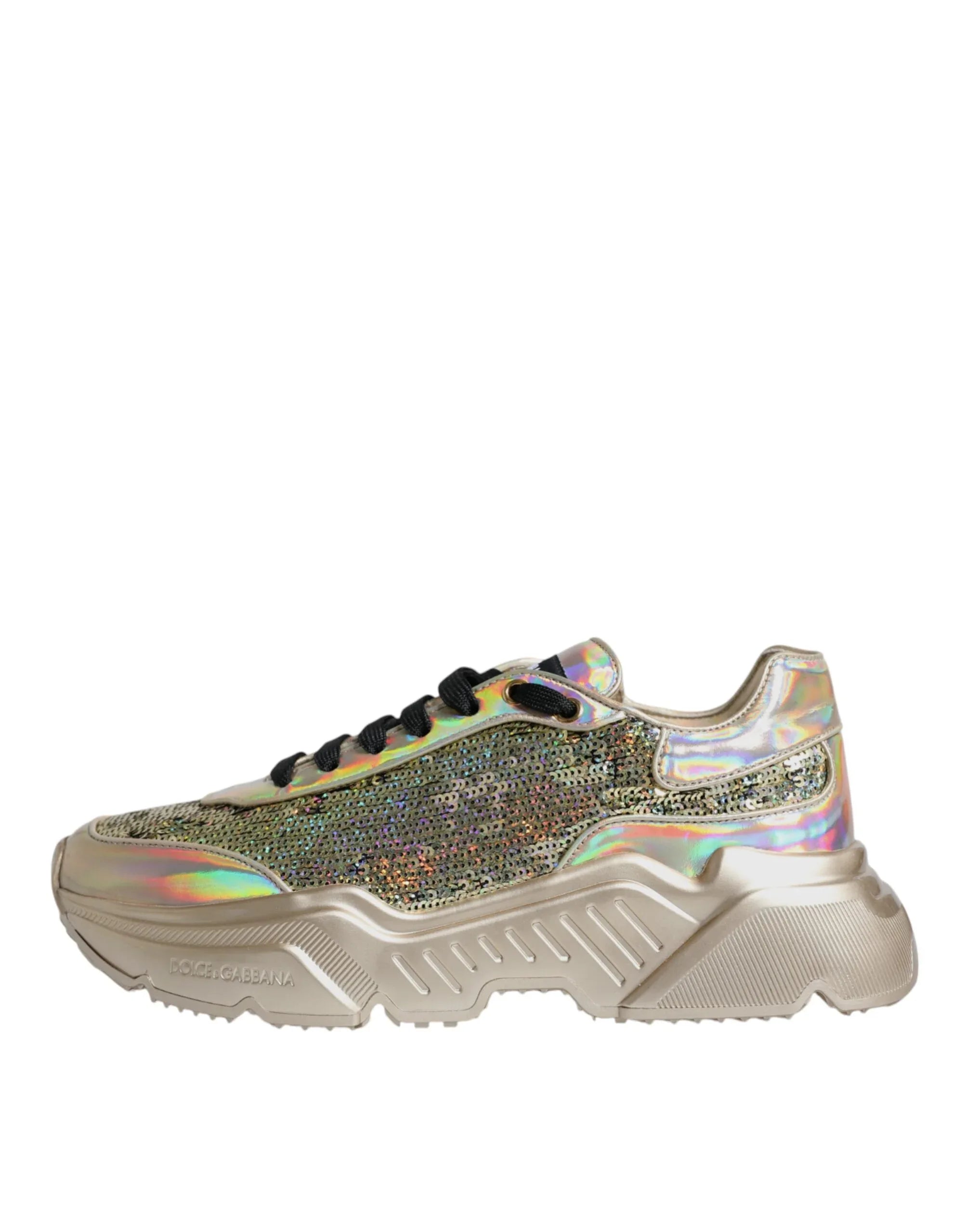 Dolce & Gabbana Gold Sequin Iridiscent Daymaster Sneakers Shoes - Zeiniez