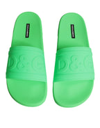 Dolce & Gabbana Green Leather Slides Sandals Beachwear Shoes - Zeiniez