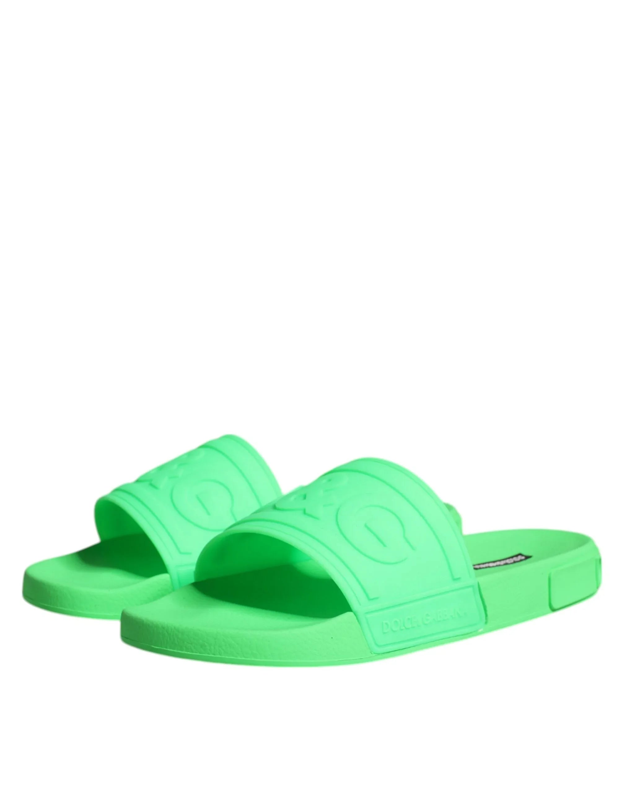 Dolce & Gabbana Green Leather Slides Sandals Beachwear Shoes - Zeiniez