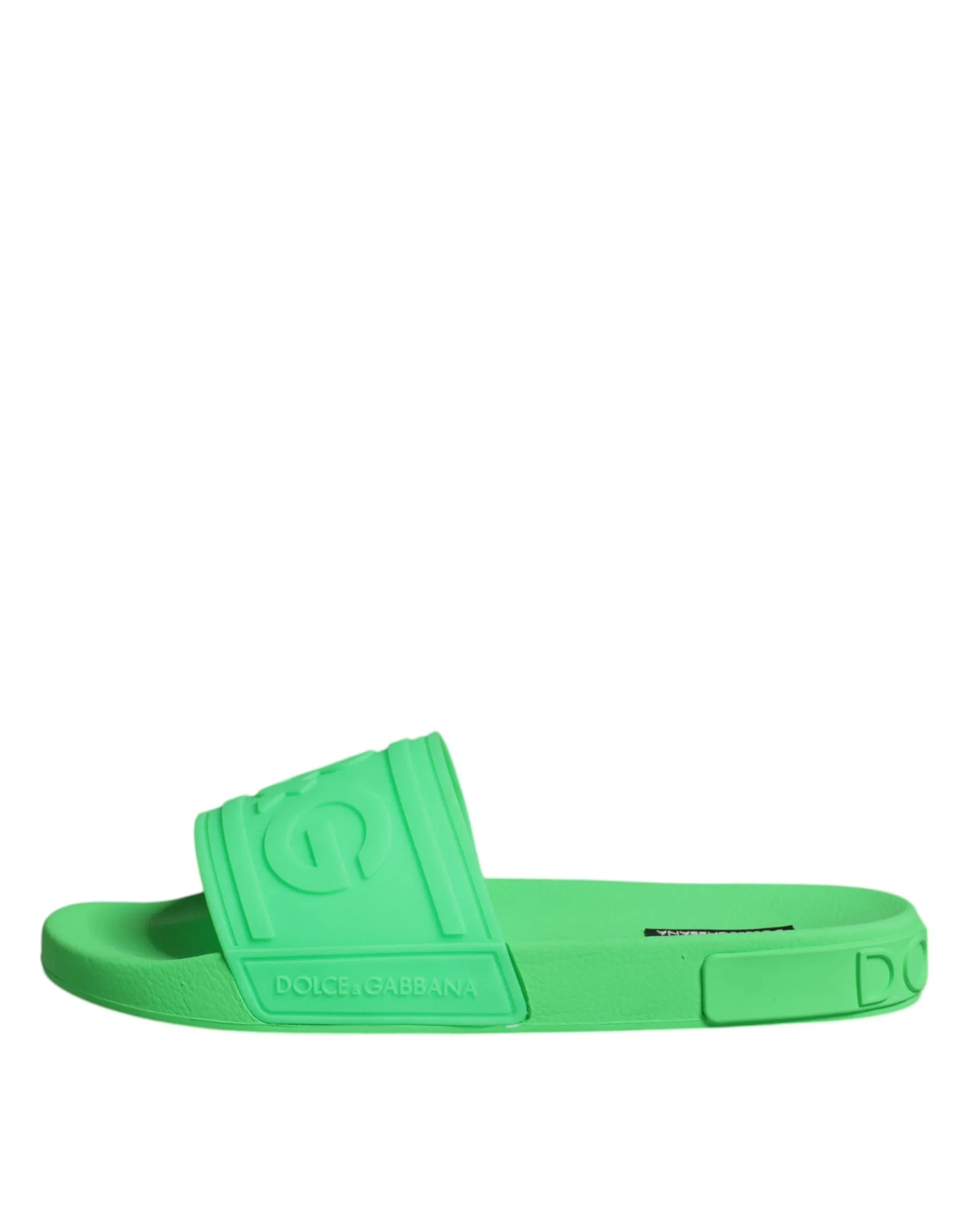 Dolce & Gabbana Green Leather Slides Sandals Beachwear Shoes - Zeiniez