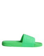 Dolce & Gabbana Green Leather Slides Sandals Beachwear Shoes - Zeiniez