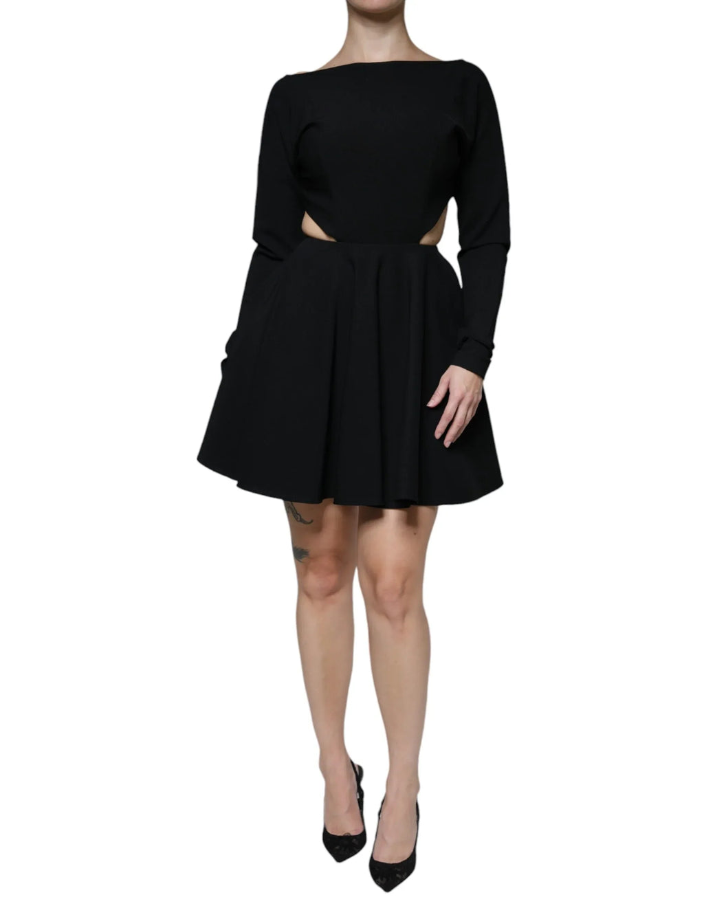 Dolce & Gabbana Black Viscose Cut Out A-line Long Sleeves Mini Dress - Zeiniez
