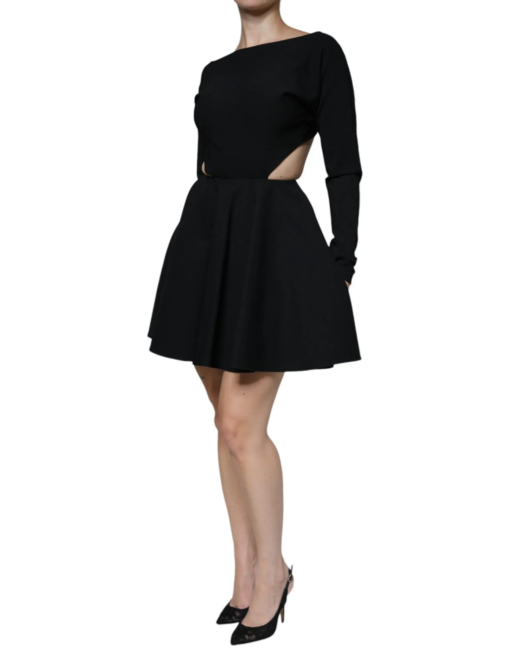 Dolce & Gabbana Black Viscose Cut Out A-line Long Sleeves Mini Dress - Zeiniez