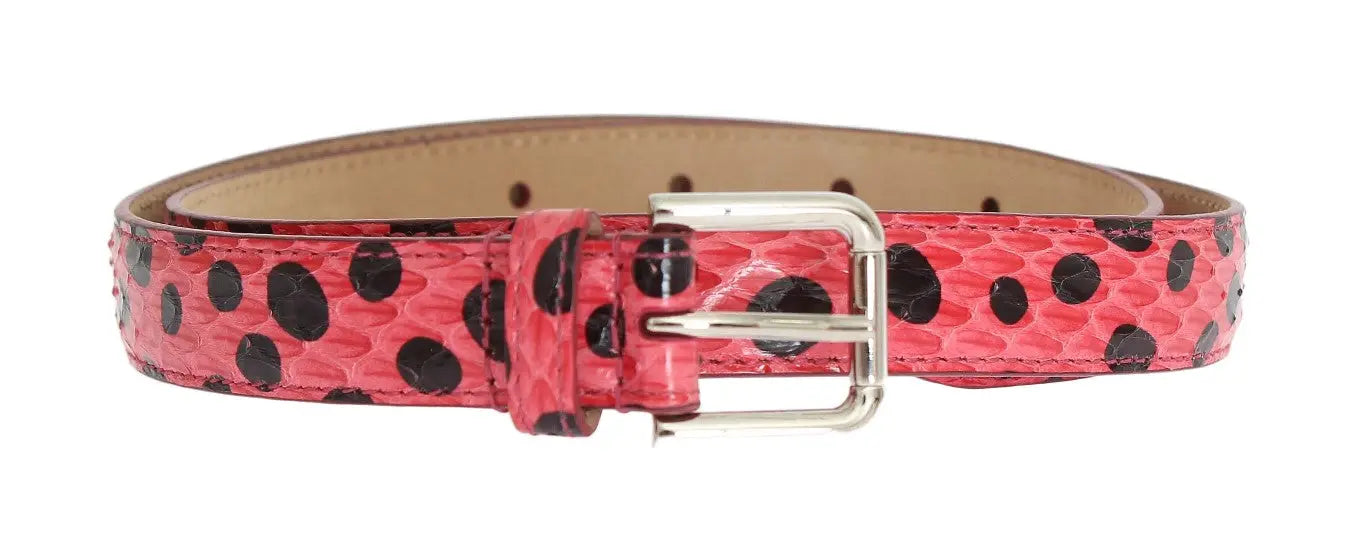 Dolce & Gabbana Pink Polka Snakeskin Silver Buckle Belt - Zeiniez