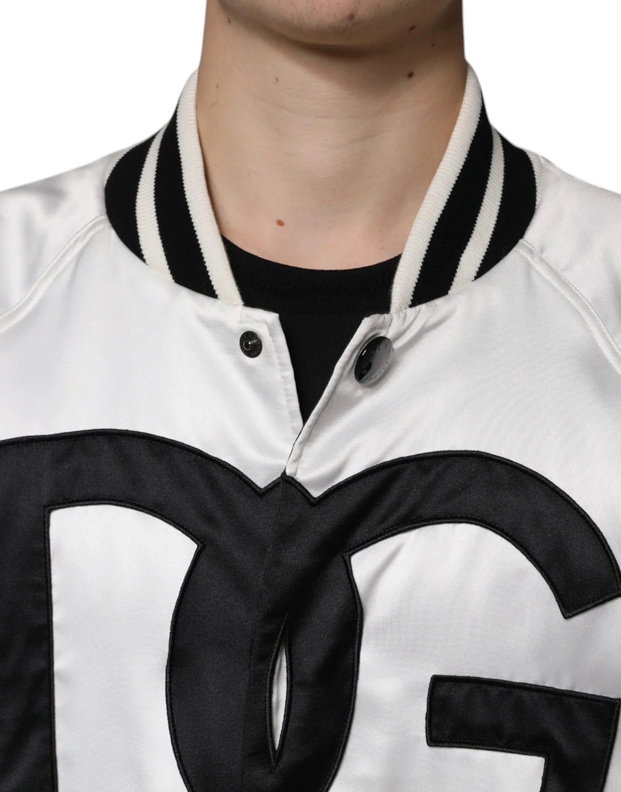 Dolce & Gabbana White Polyester Logo Full Zip Bomber Jacket - Zeiniez