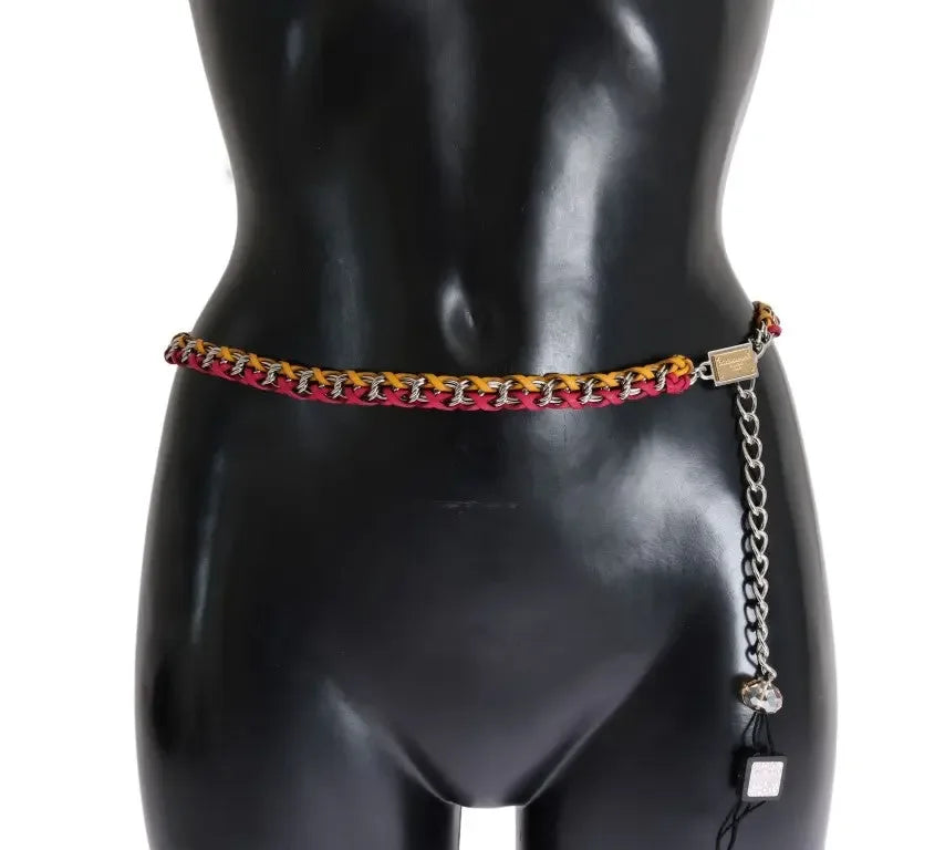Dolce & Gabbana Red Yellow Leather Crystal Belt - Zeiniez