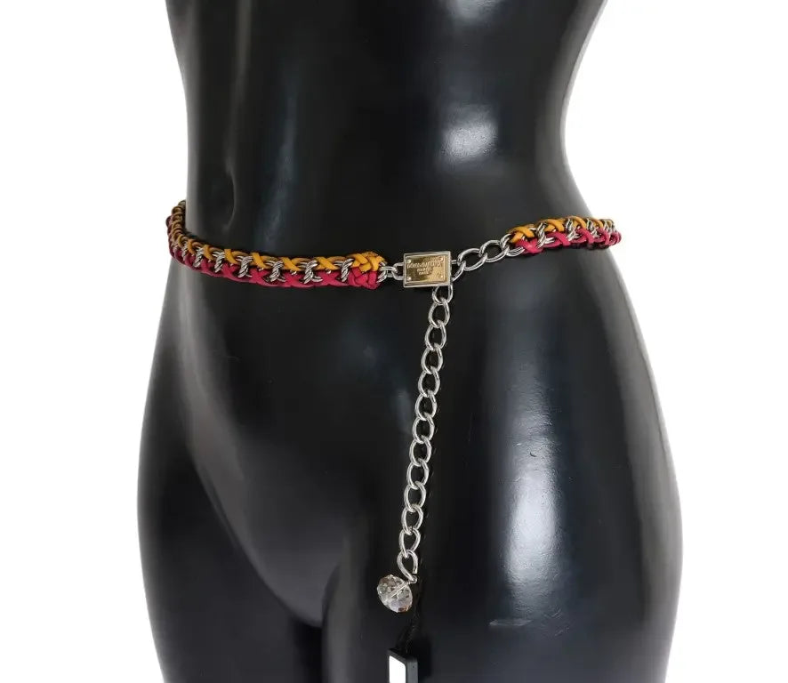 Dolce & Gabbana Red Yellow Leather Crystal Belt - Zeiniez