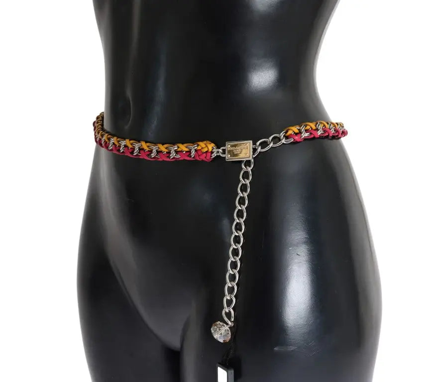 Dolce & Gabbana Red Yellow Leather Crystal Belt - Zeiniez