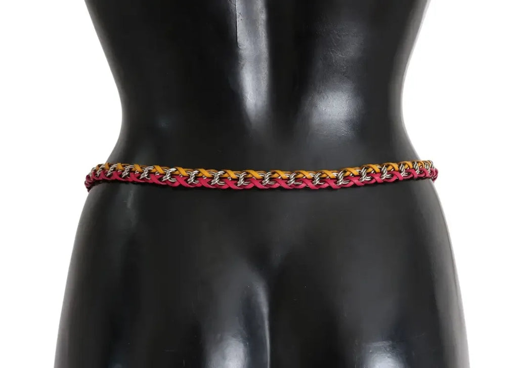 Dolce & Gabbana Red Yellow Leather Crystal Belt - Zeiniez