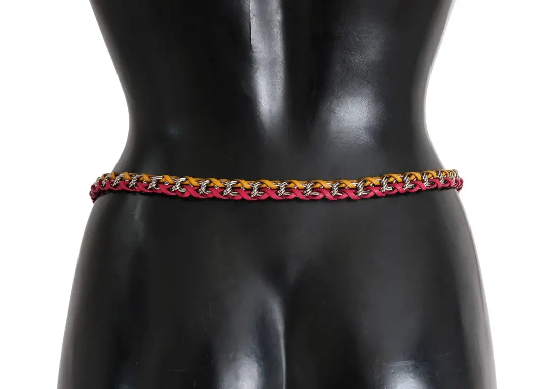 Dolce & Gabbana Red Yellow Leather Crystal Belt - Zeiniez