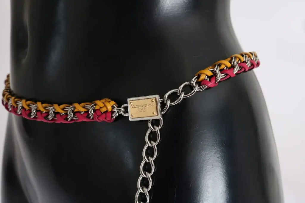 Dolce & Gabbana Red Yellow Leather Crystal Belt - Zeiniez