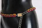 Dolce & Gabbana Red Yellow Leather Crystal Belt - Zeiniez