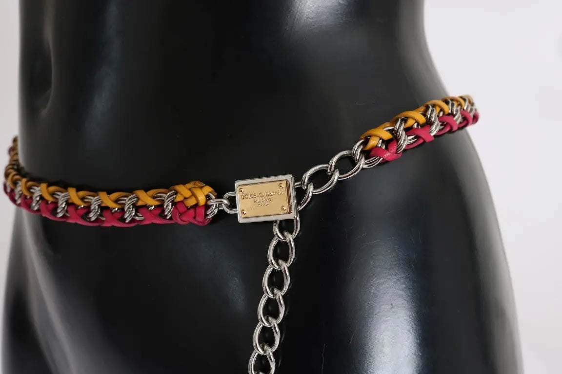 Dolce & Gabbana Red Yellow Leather Crystal Belt - Zeiniez