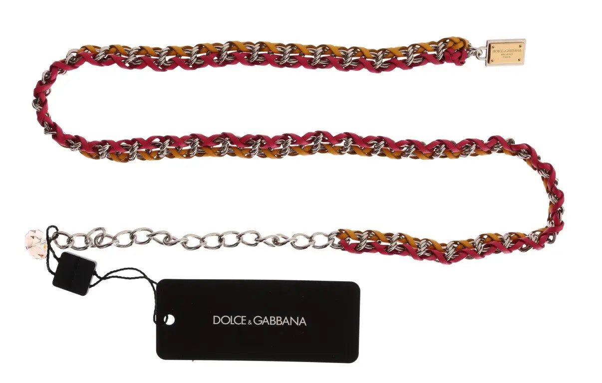 Dolce & Gabbana Red Yellow Leather Crystal Belt - Zeiniez